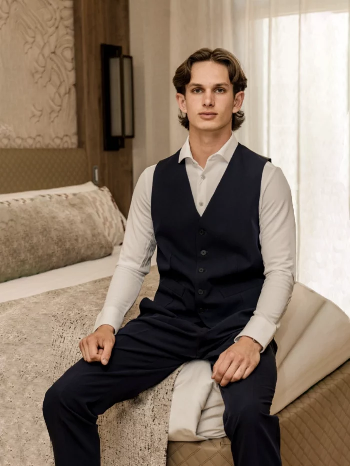 Chaleco azul marino de hombre MISIA con camisa blanca y pantalón a juego