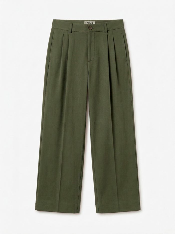 pantalón ancho verde de pliegues para uniforme de hotel