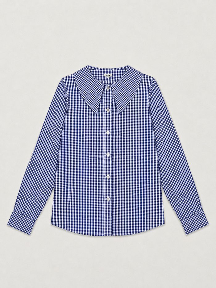 Camisa vichy azul de mujer MISIA con cuello amplio
